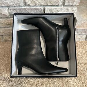French Connection Ankle Bootie Alex Kitten Heel Black Faux Leather NIB
